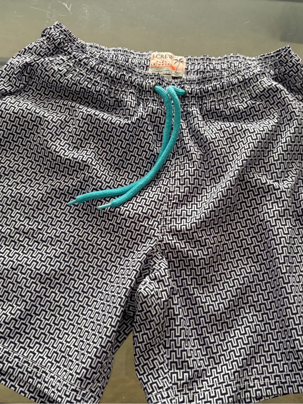J.Crew Geo Print Elastic Waist Swim Shorts in Navy